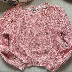 Free People Textured Orange/Pink Crew Neck Sweater